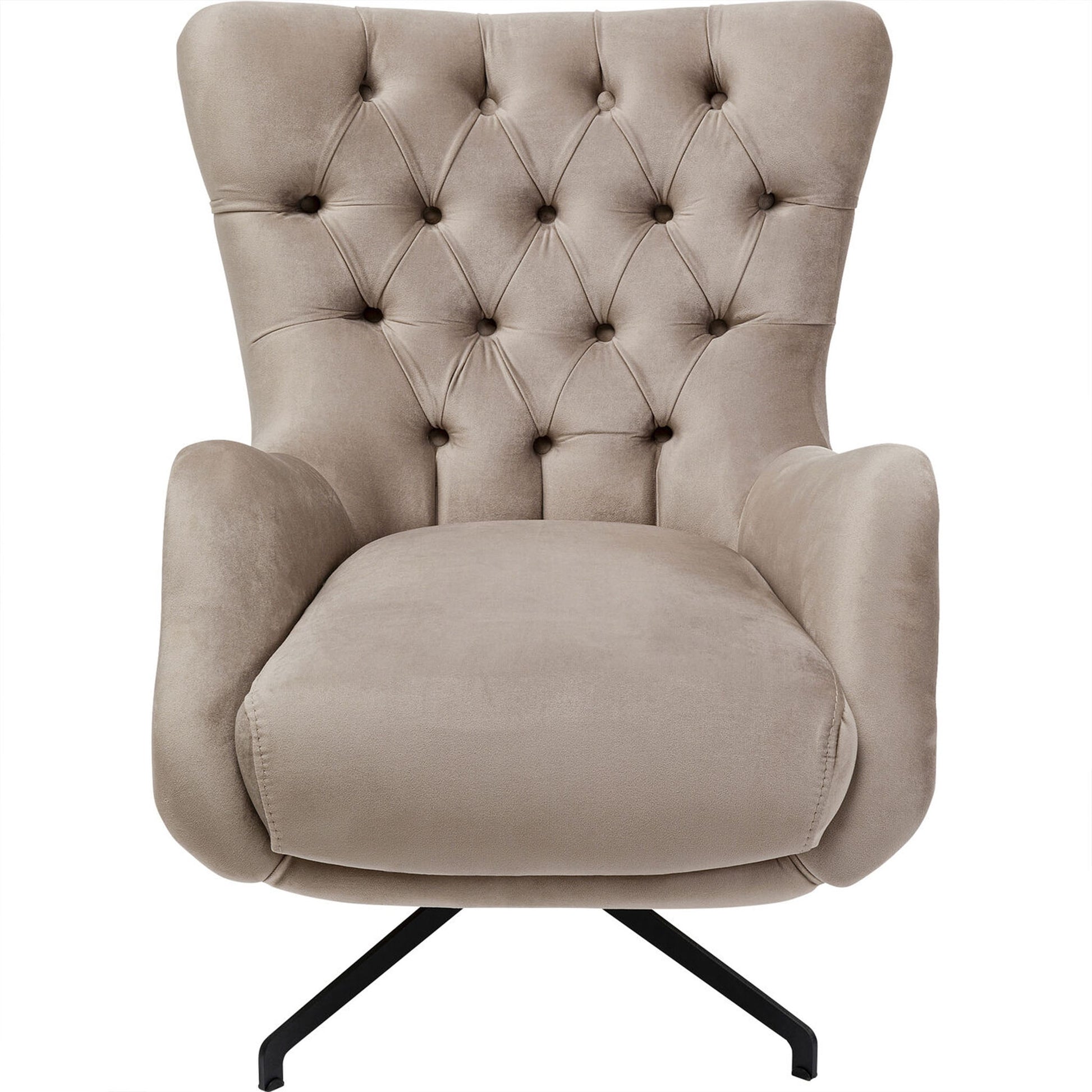KEANU Velvet Taupe Armchair with tufted backrest and curved armrests