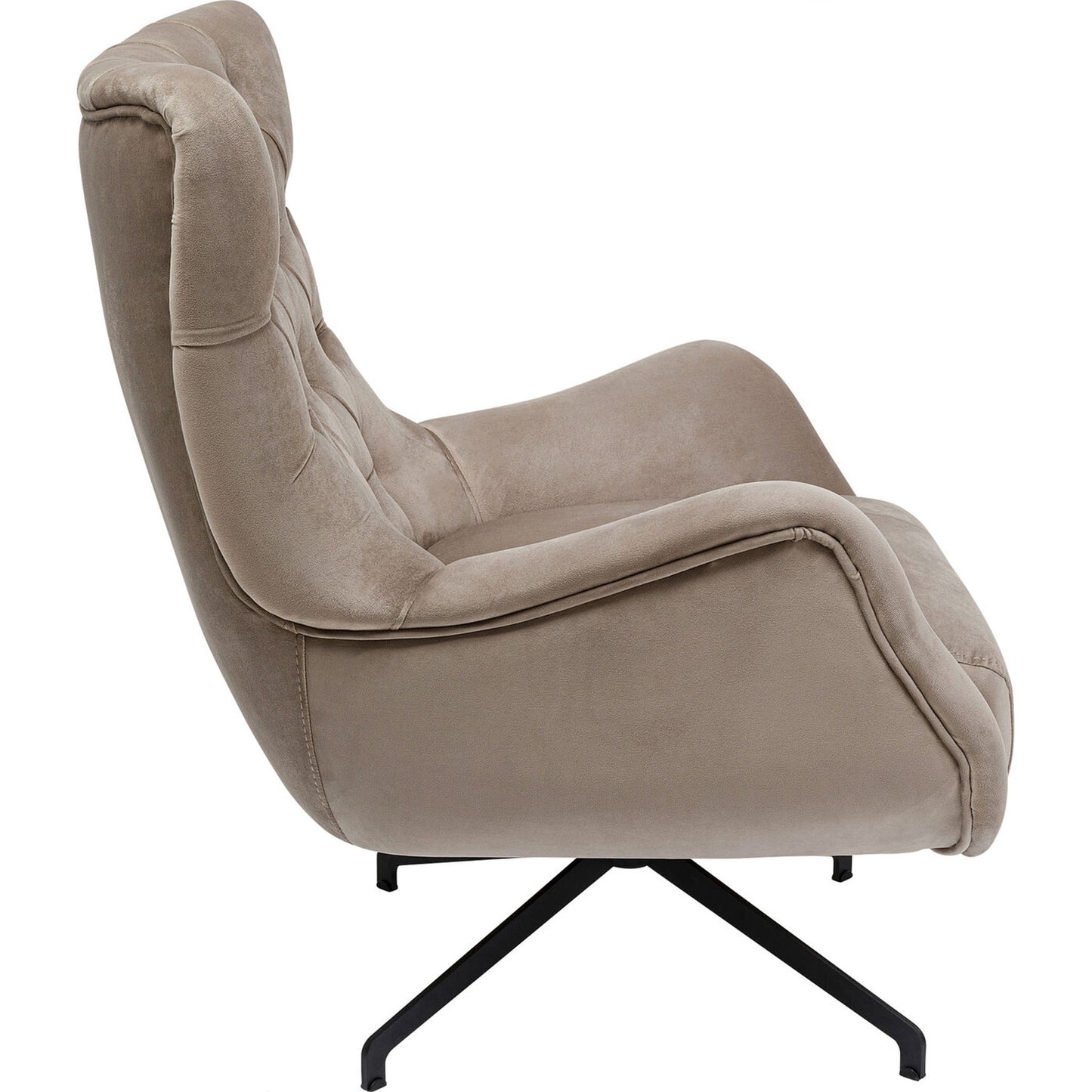 KEANU Velvet Taupe Armchair with tufted backrest and curved armrests