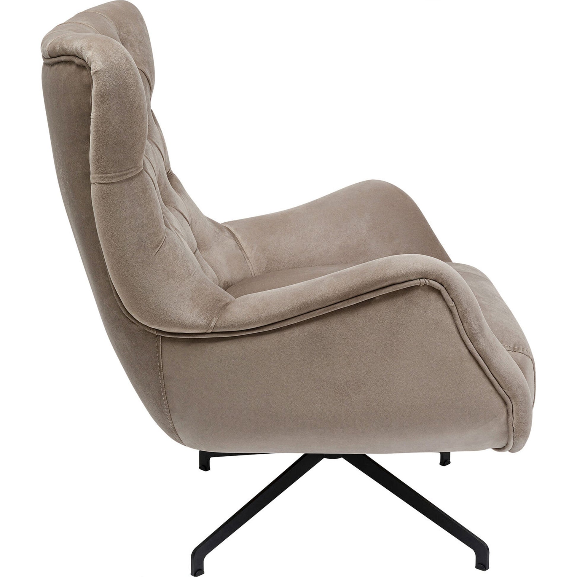 KEANU Velvet Taupe Armchair with tufted backrest and curved armrests