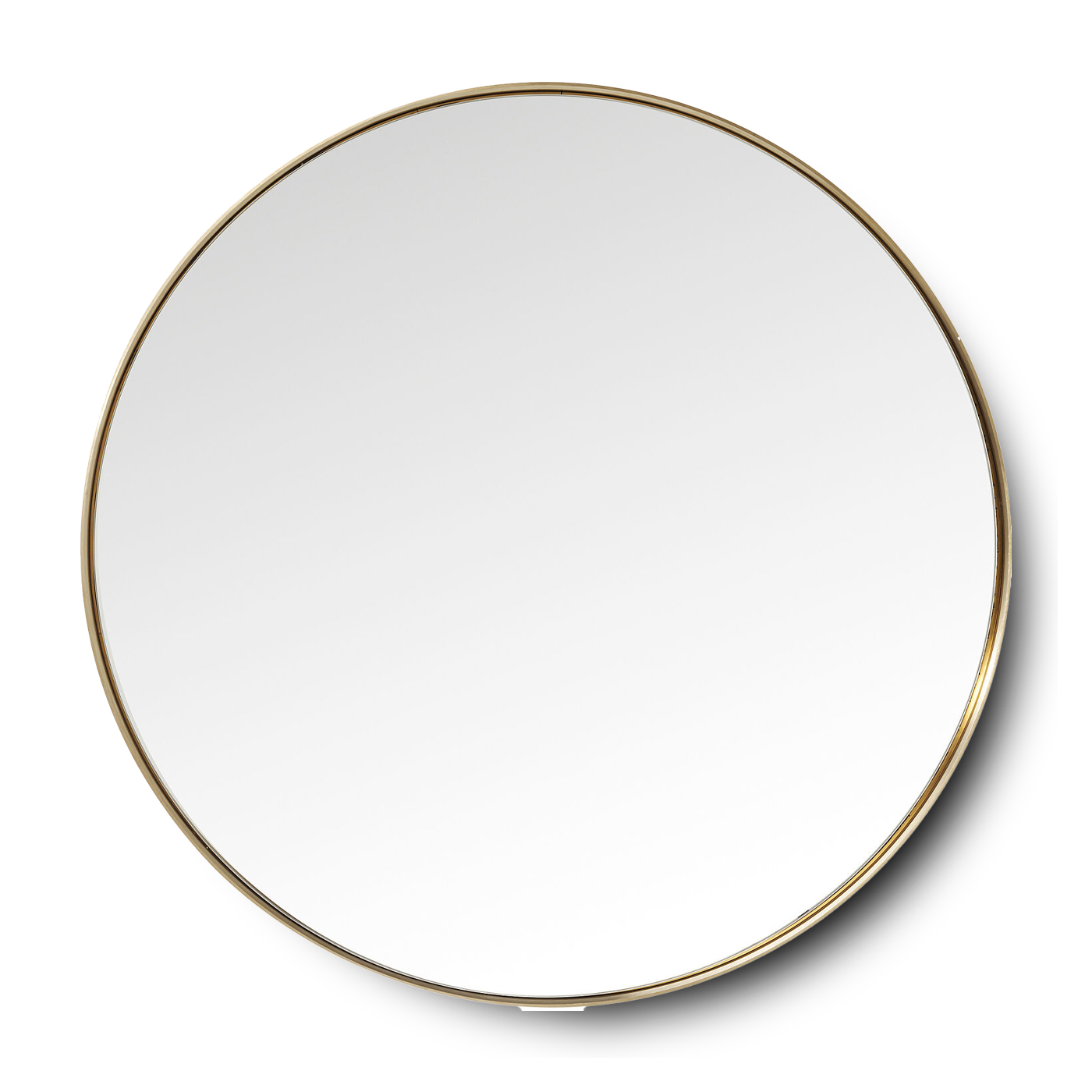 JAKE Round Brass Mirror with slim brass frame, 100cm diameter.