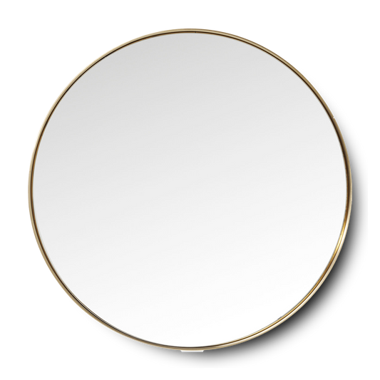 JAKE Round Brass Mirror with slim brass frame, 100cm diameter.