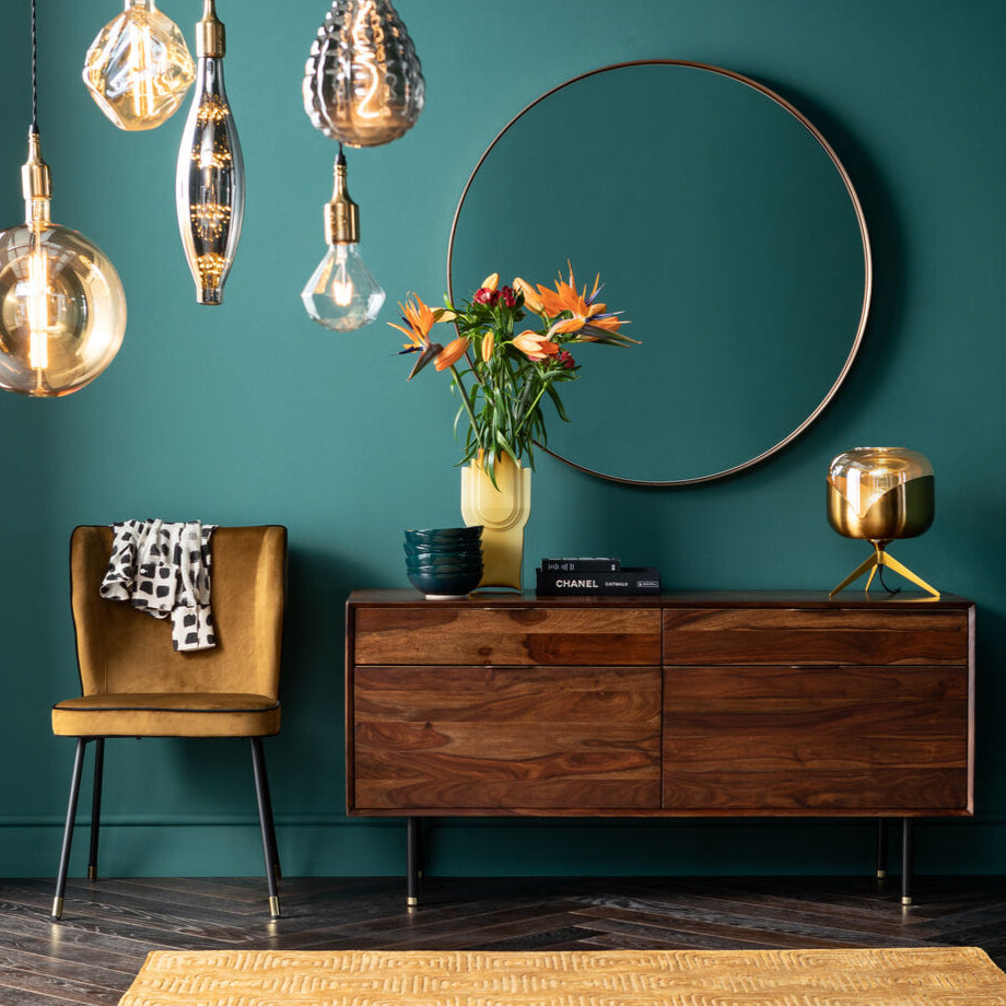 JAKE Round Brass Mirror with slim brass frame, 100cm diameter.