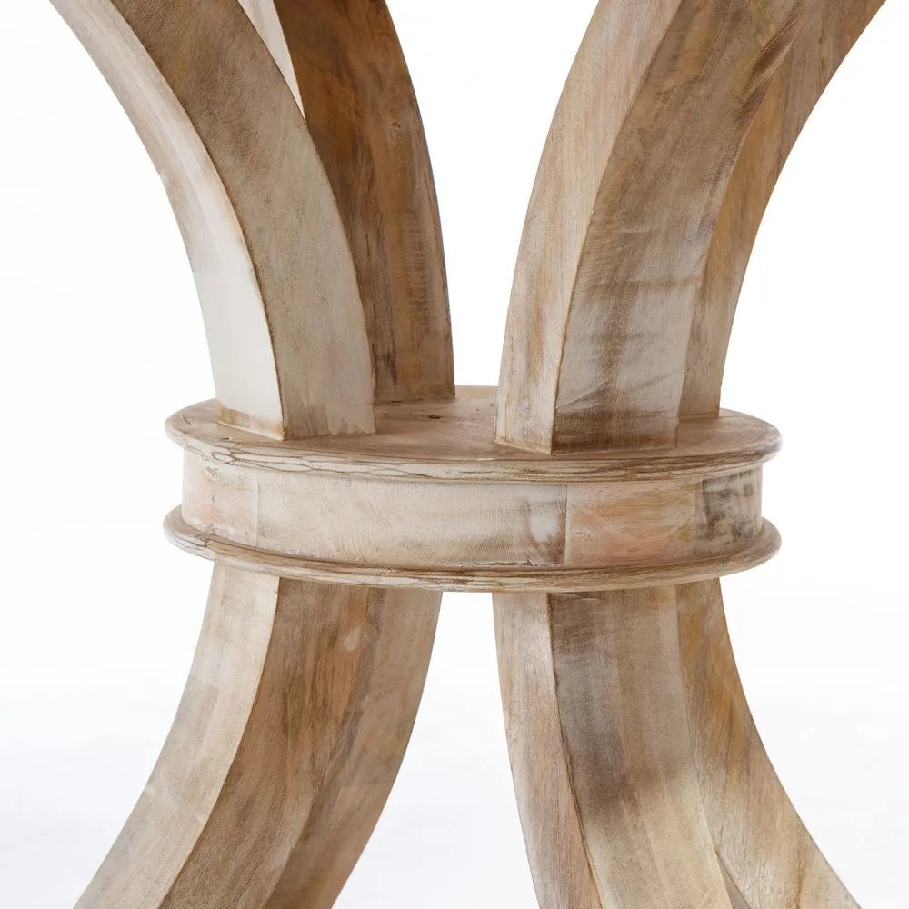 Dario Dining Table Round White Pickling with vintage finish and carved pedestal base, 150 cm diameter