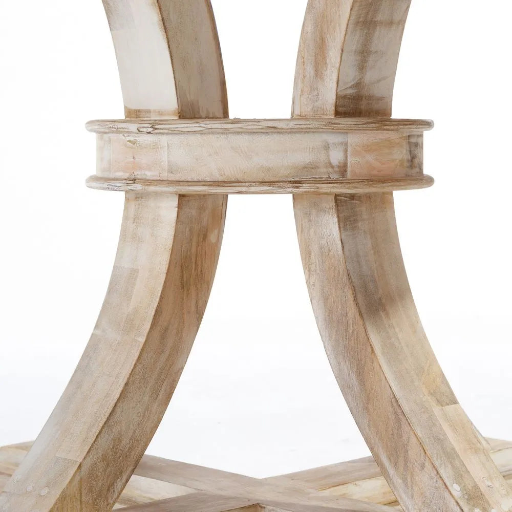 Dario Dining Table Round White Pickling with vintage finish and carved pedestal base, 150 cm diameter