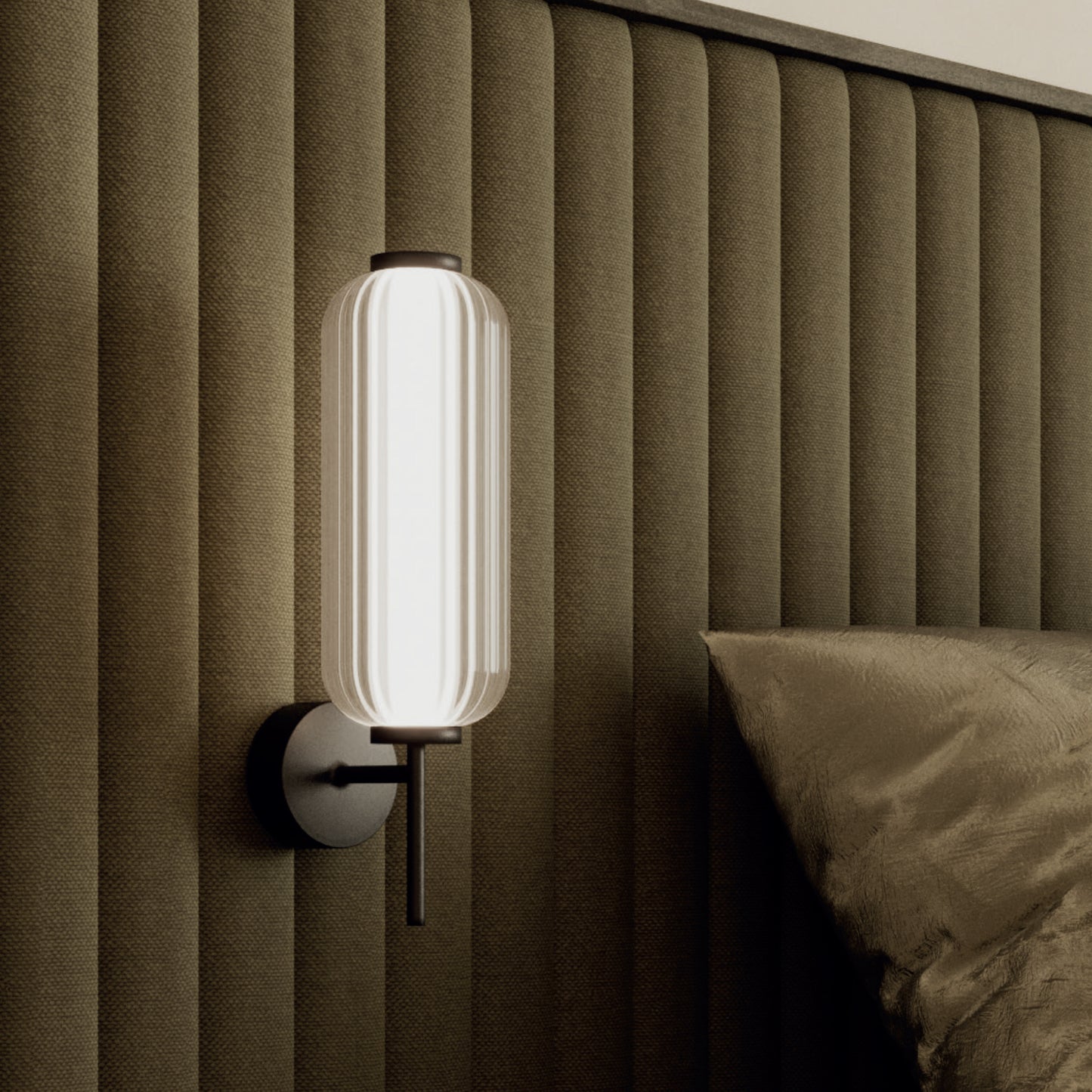 AMY Wall Lamp in matte black with striped glass or antique gold with opal acrylic shade