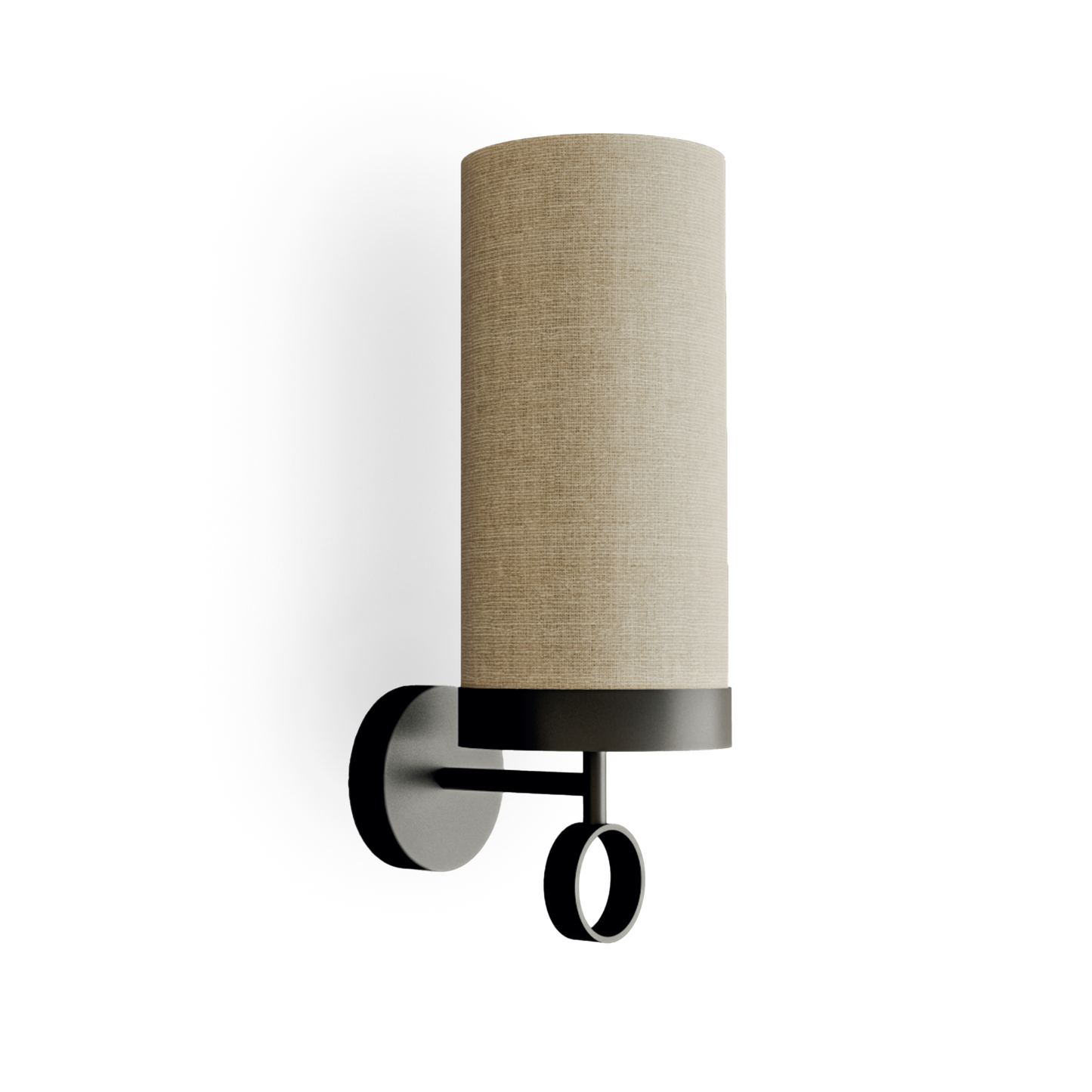 MATT Wall Lamp with matt black metal frame, cream linen shade, and opal acrylic diffuser