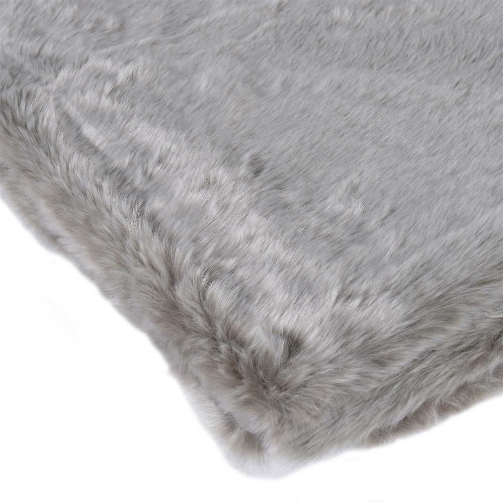 LEBRON Large silver shimmer faux fur throw blanket with luxurious texture.