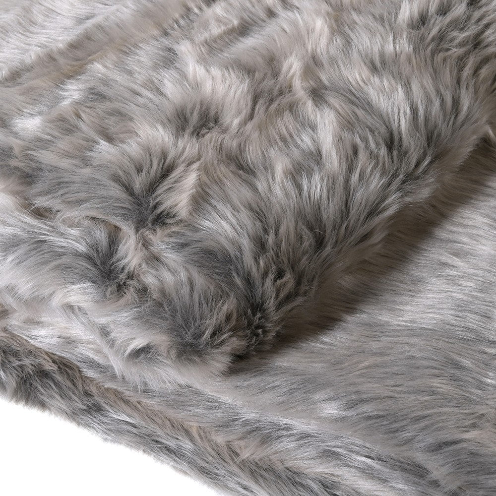 LEBRON Large silver shimmer faux fur throw blanket with luxurious texture.