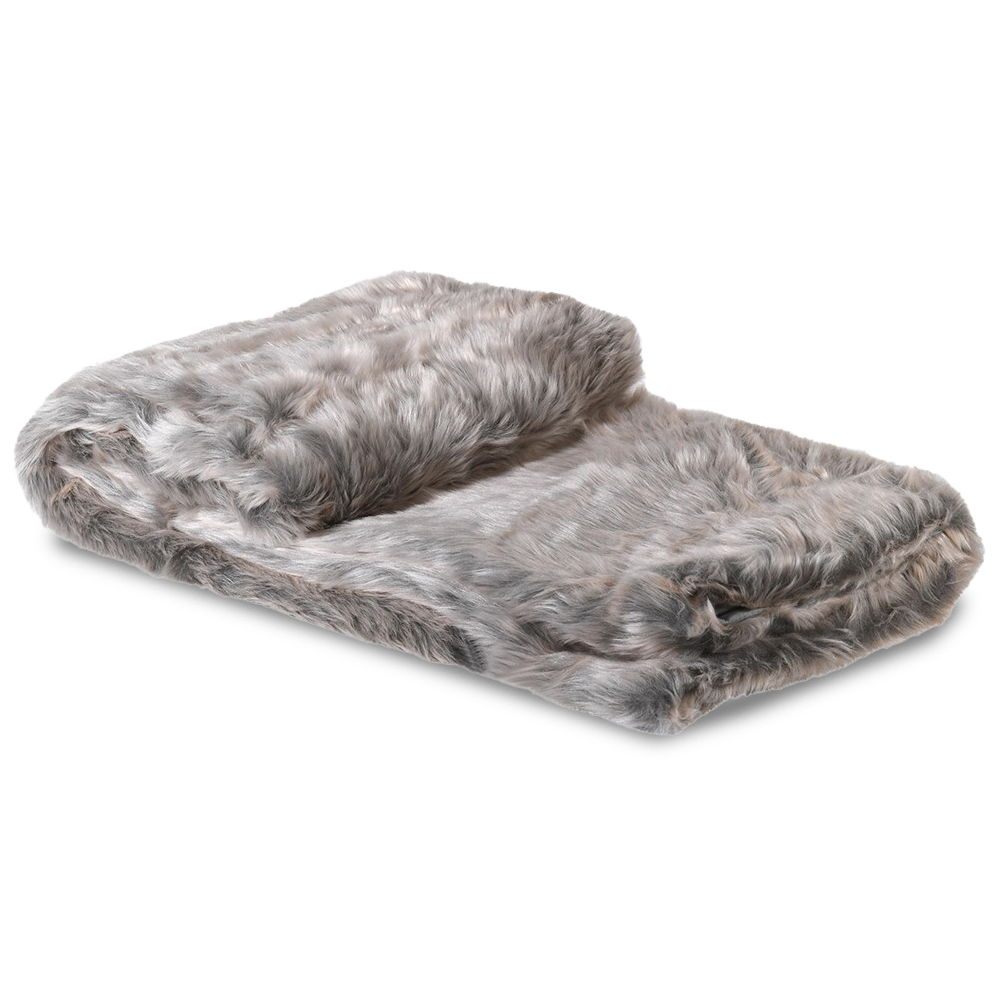 LEBRON Large silver shimmer faux fur throw blanket with luxurious texture.