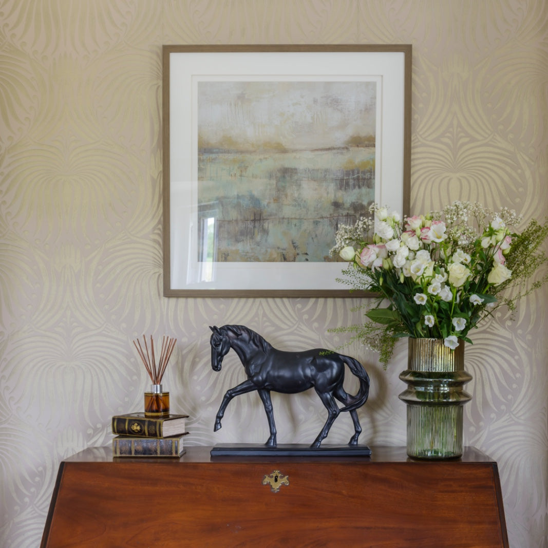 Tranquil landscape wall art with soft muted tones and neutral frame, KATY Abstract Picture.
