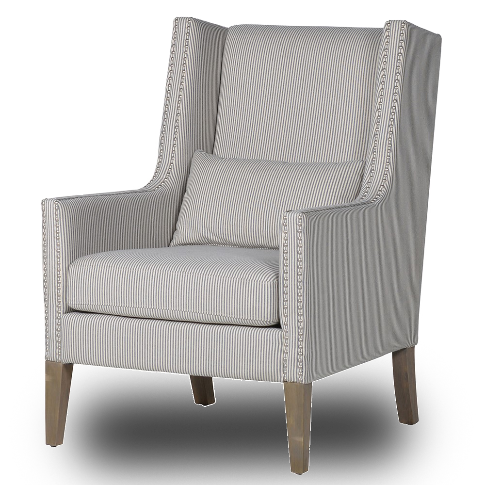 PRIYANKA Striped fabric chair with silver stud accents.