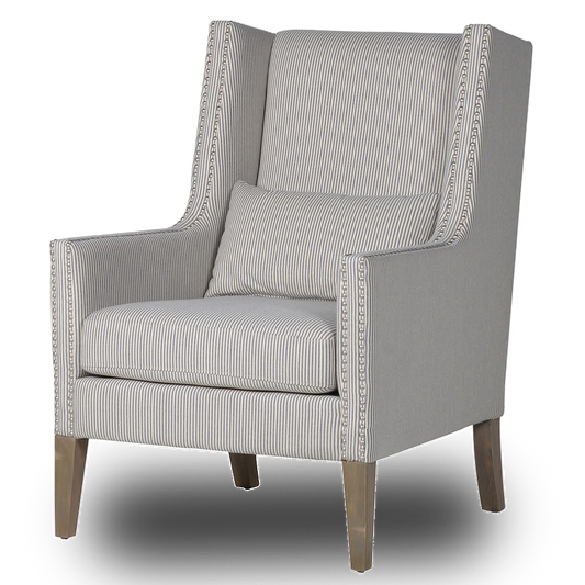 PRIYANKA Striped fabric chair with silver stud accents.