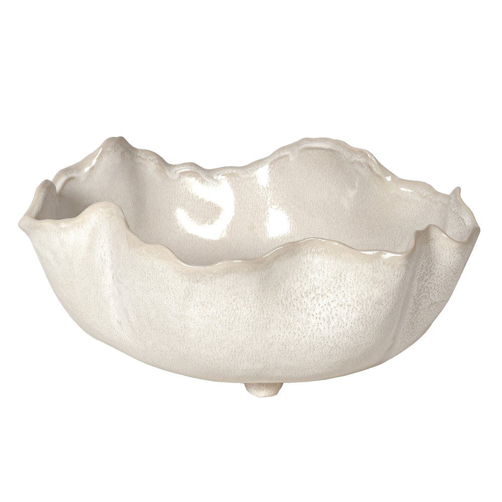 Large white MEGAN Wavy Ceramic Bowl with a unique wavy design, ideal for stylish home decoration or as an elegant centerpiece