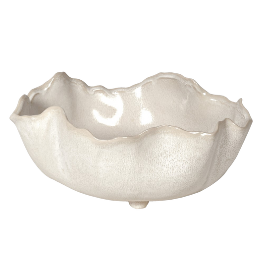 Large white MEGAN Wavy Ceramic Bowl with a unique wavy design, ideal for stylish home decoration or as an elegant centerpiece