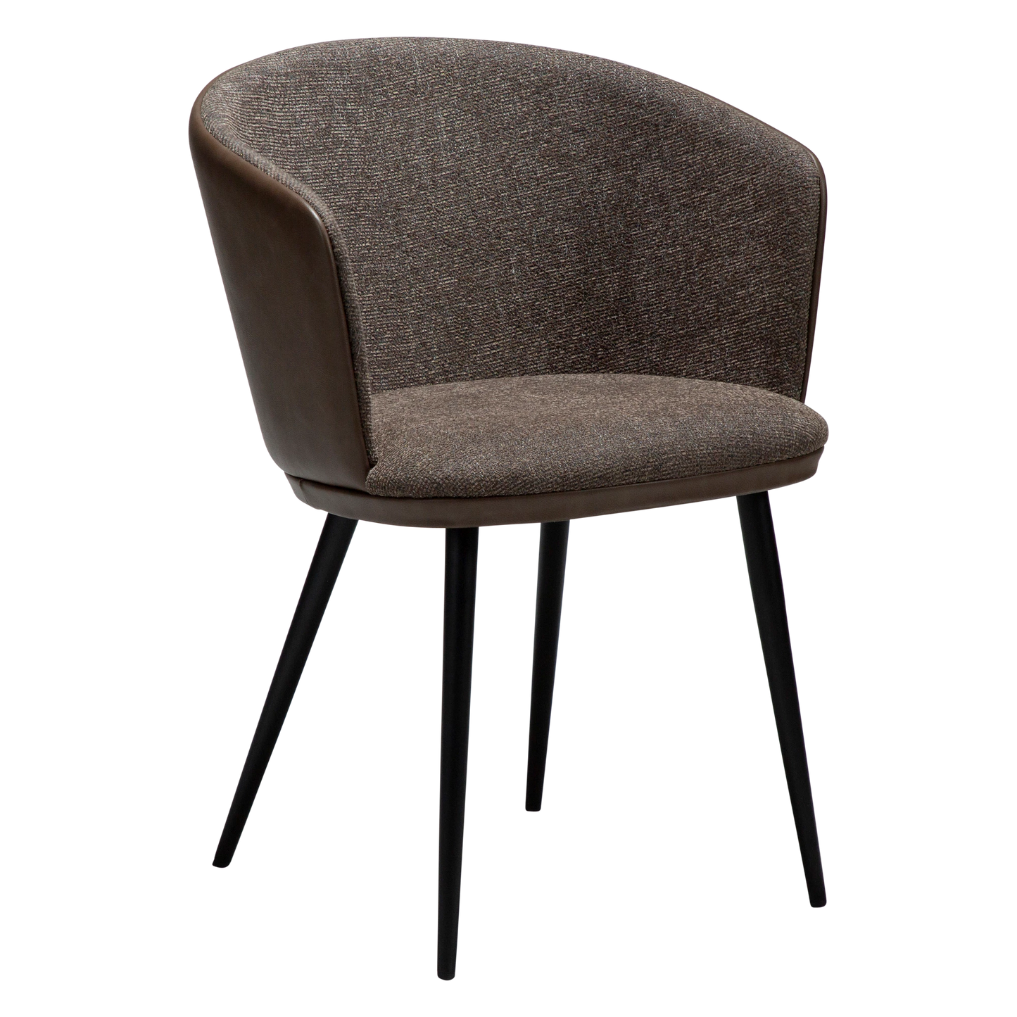 CRISTIANO Armchair in major brown bouclé fabric and faux leather, with black metal conical legs for modern interiors