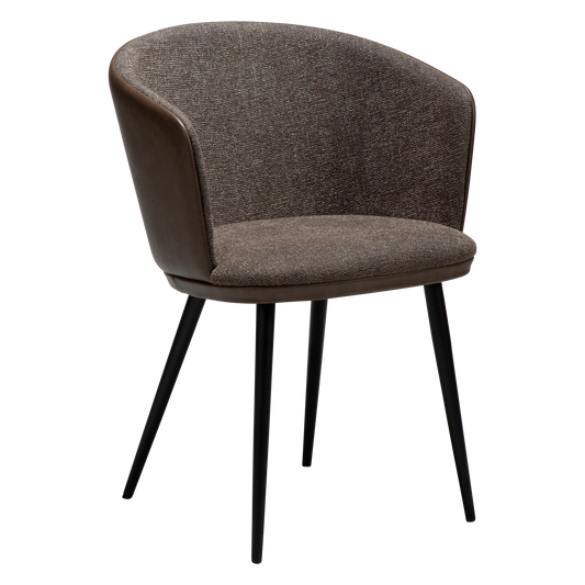 CRISTIANO Armchair in major brown bouclé fabric and faux leather, with black metal conical legs for modern interiors
