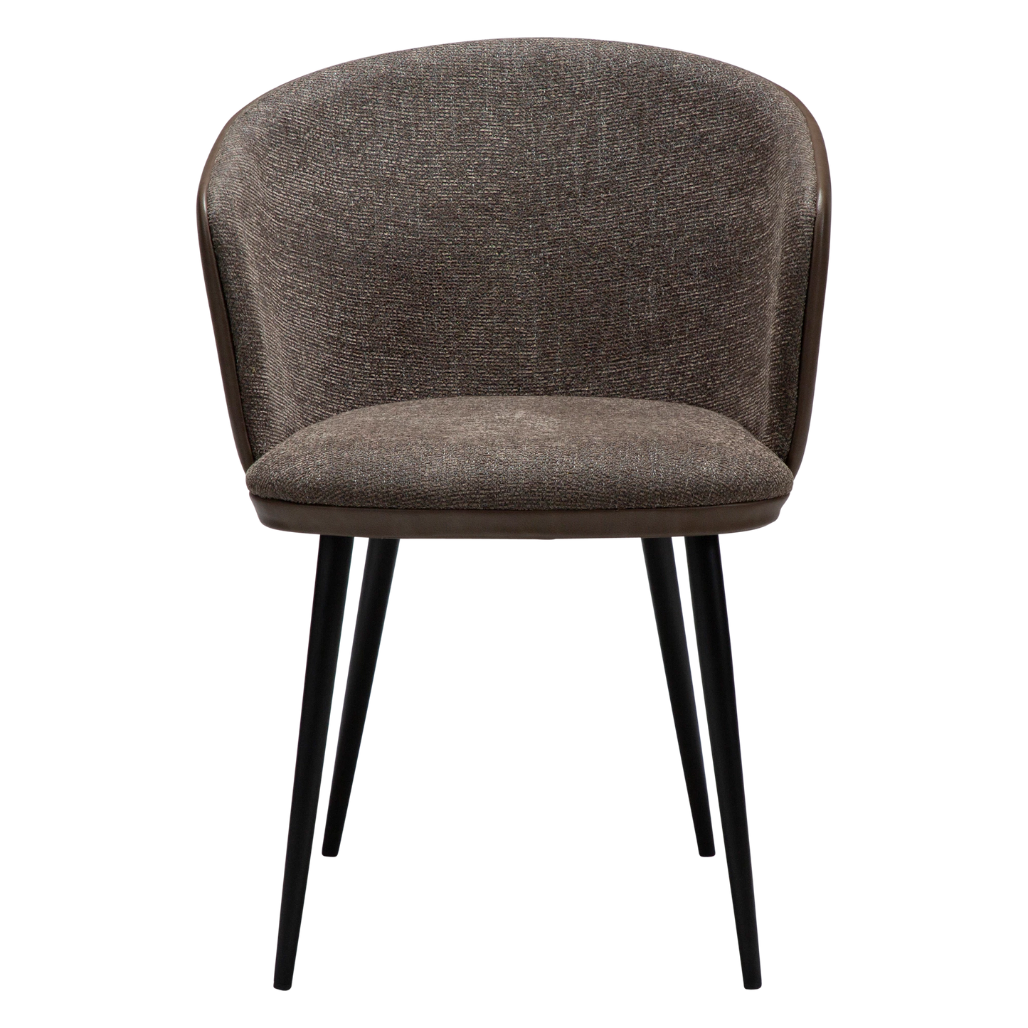 CRISTIANO Armchair in major brown bouclé fabric and faux leather, with black metal conical legs for modern interiors