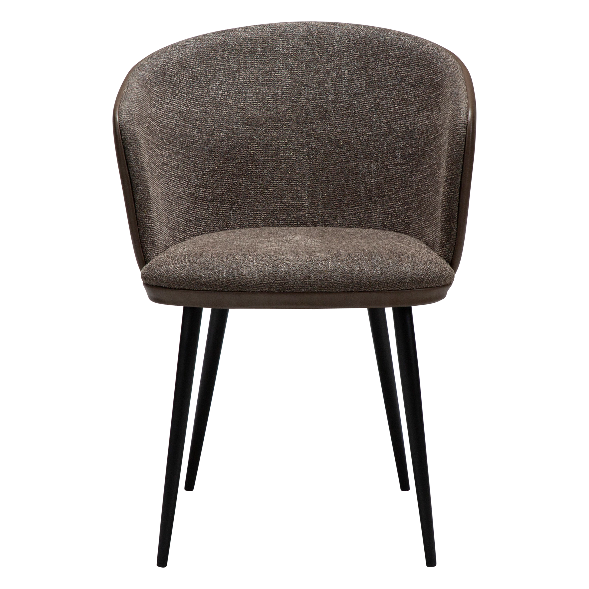CRISTIANO Armchair in major brown bouclé fabric and faux leather, with black metal conical legs for modern interiors