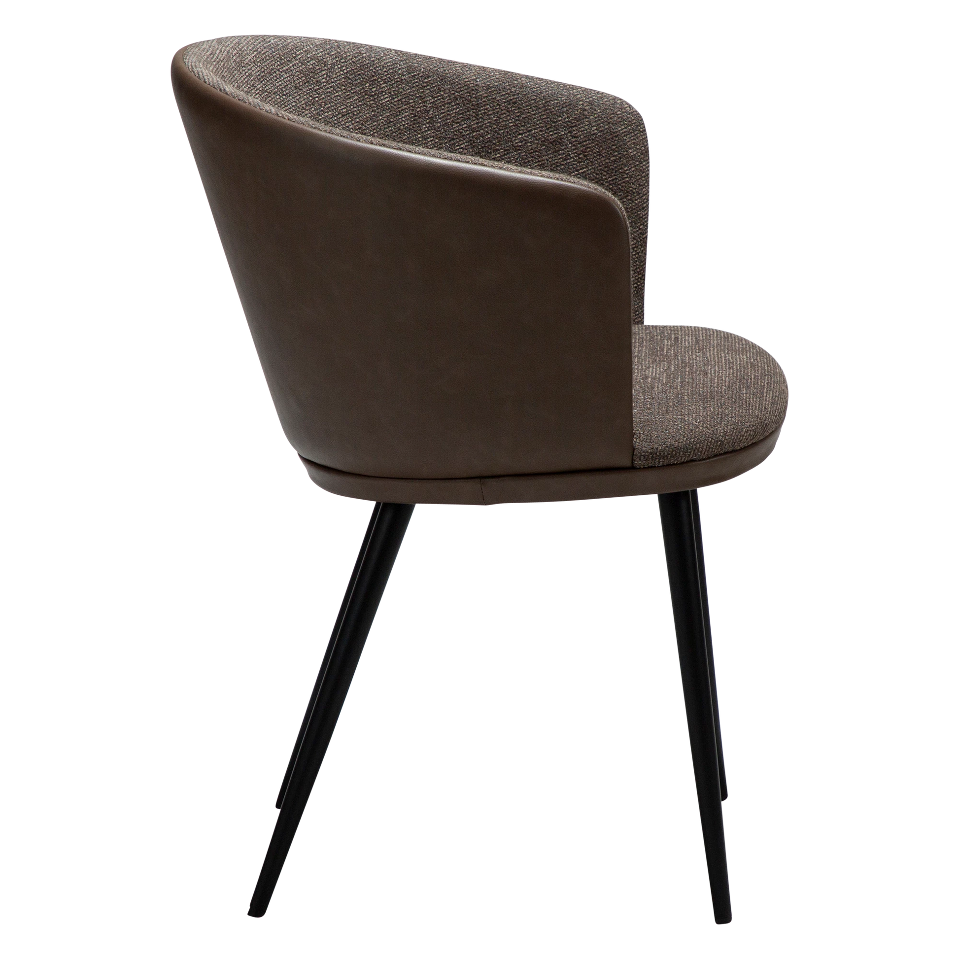 CRISTIANO Armchair in major brown bouclé fabric and faux leather, with black metal conical legs for modern interiors