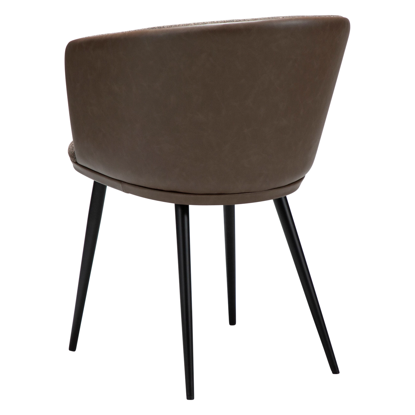 CRISTIANO Armchair in major brown bouclé fabric and faux leather, with black metal conical legs for modern interiors