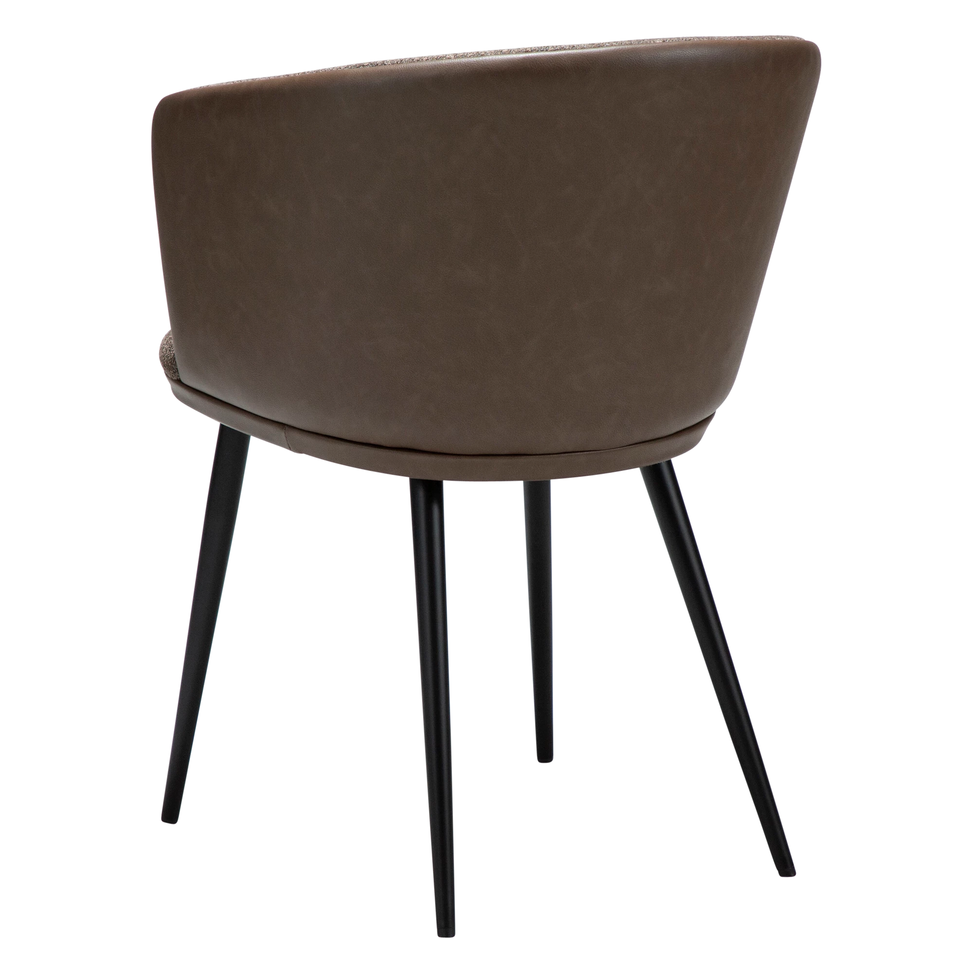 CRISTIANO Armchair in major brown bouclé fabric and faux leather, with black metal conical legs for modern interiors