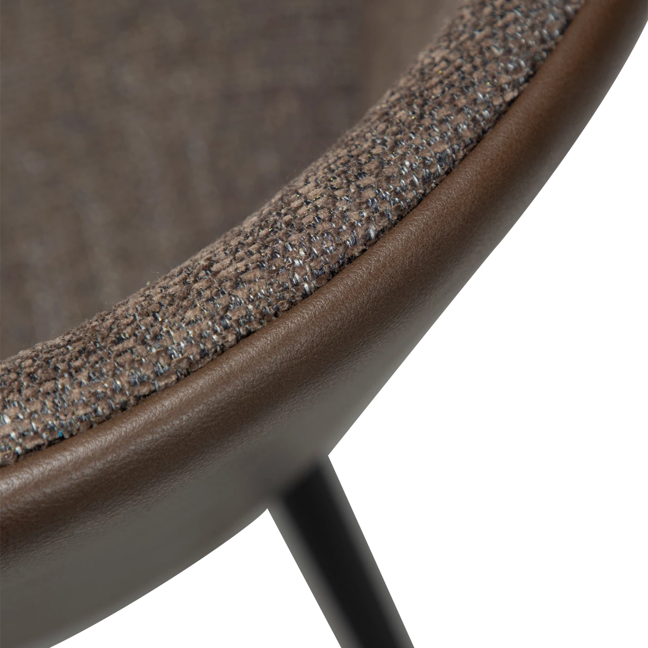 CRISTIANO Armchair in major brown bouclé fabric and faux leather, with black metal conical legs for modern interiors