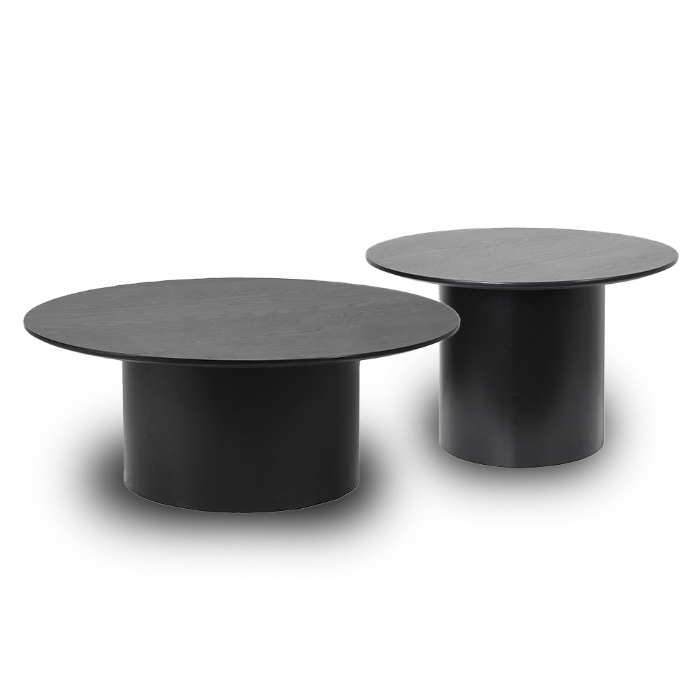 RYAN Set of 2 black round coffee tables with modern minimalist