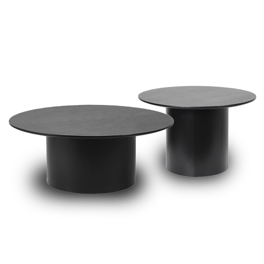 RYAN Set of 2 black round coffee tables with modern minimalist