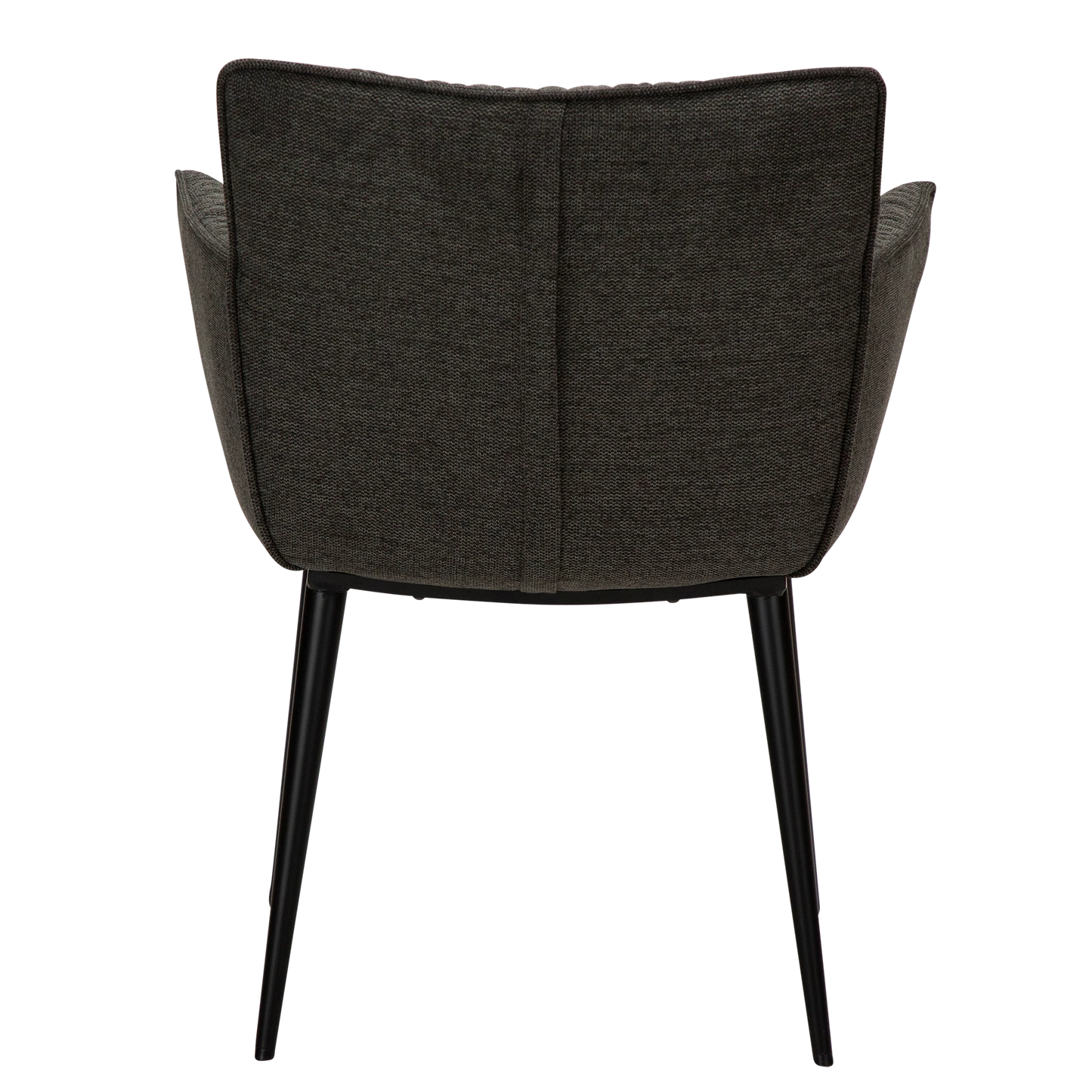 DWAYNE Armchair in crow black fabric with black metal legs, perfect for a modern interior setting