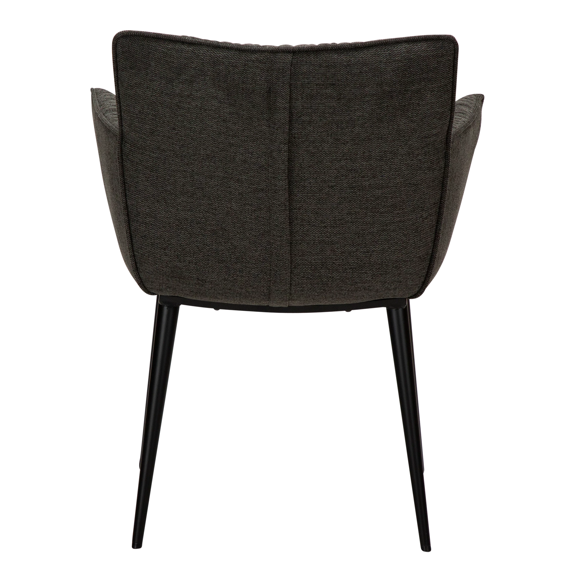DWAYNE Armchair in crow black fabric with black metal legs, perfect for a modern interior setting