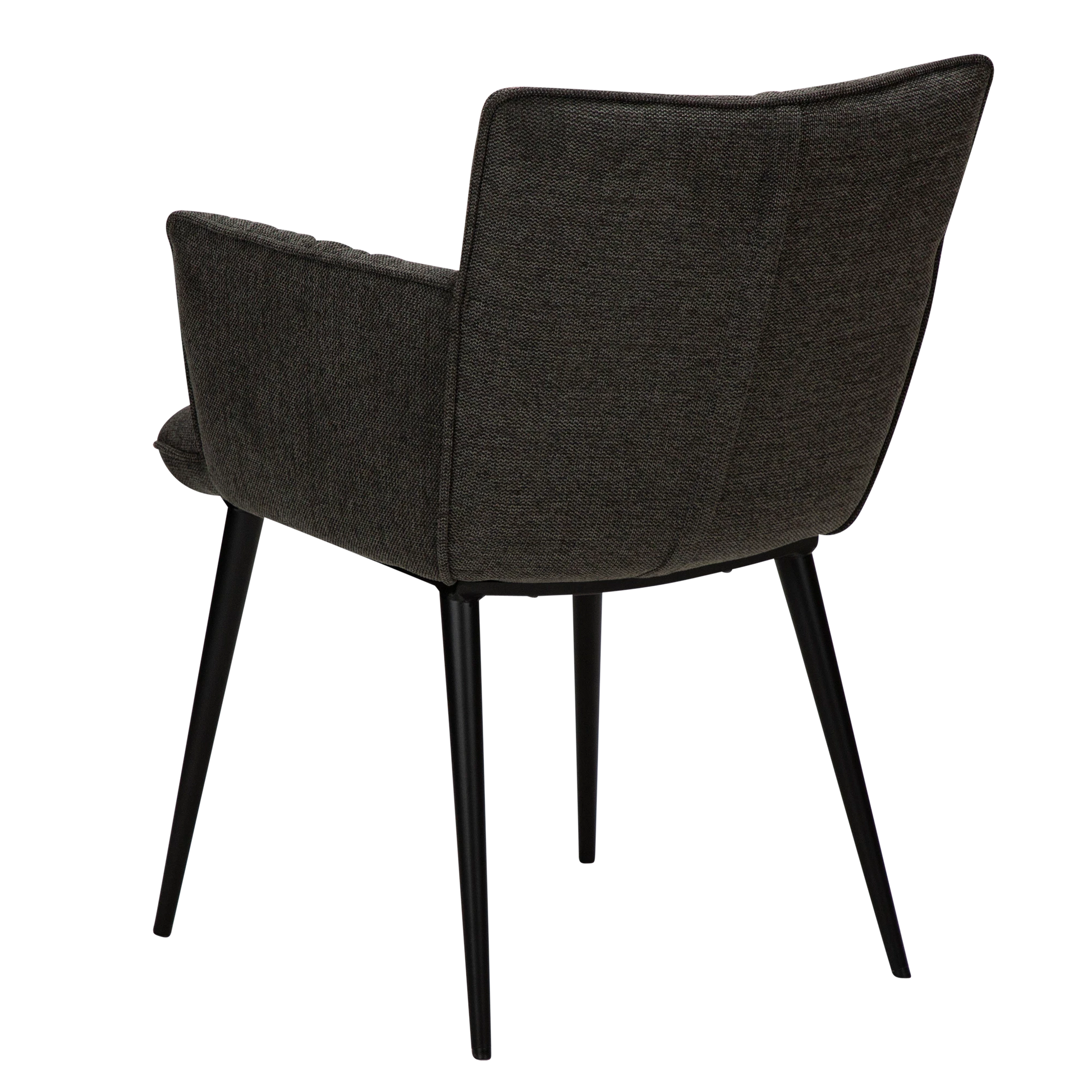 DWAYNE Armchair in crow black fabric with black metal legs, perfect for a modern interior setting