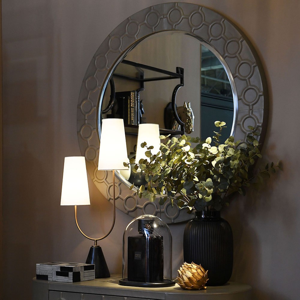 OLIVIA Twin Marble Table Lamp with black marble base and white fabric shades in a modern design.