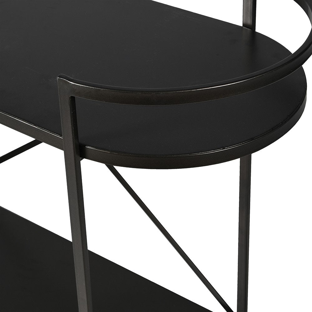 BILLIE Aged Black Shelf Unit with two-tier storage and curved edge design