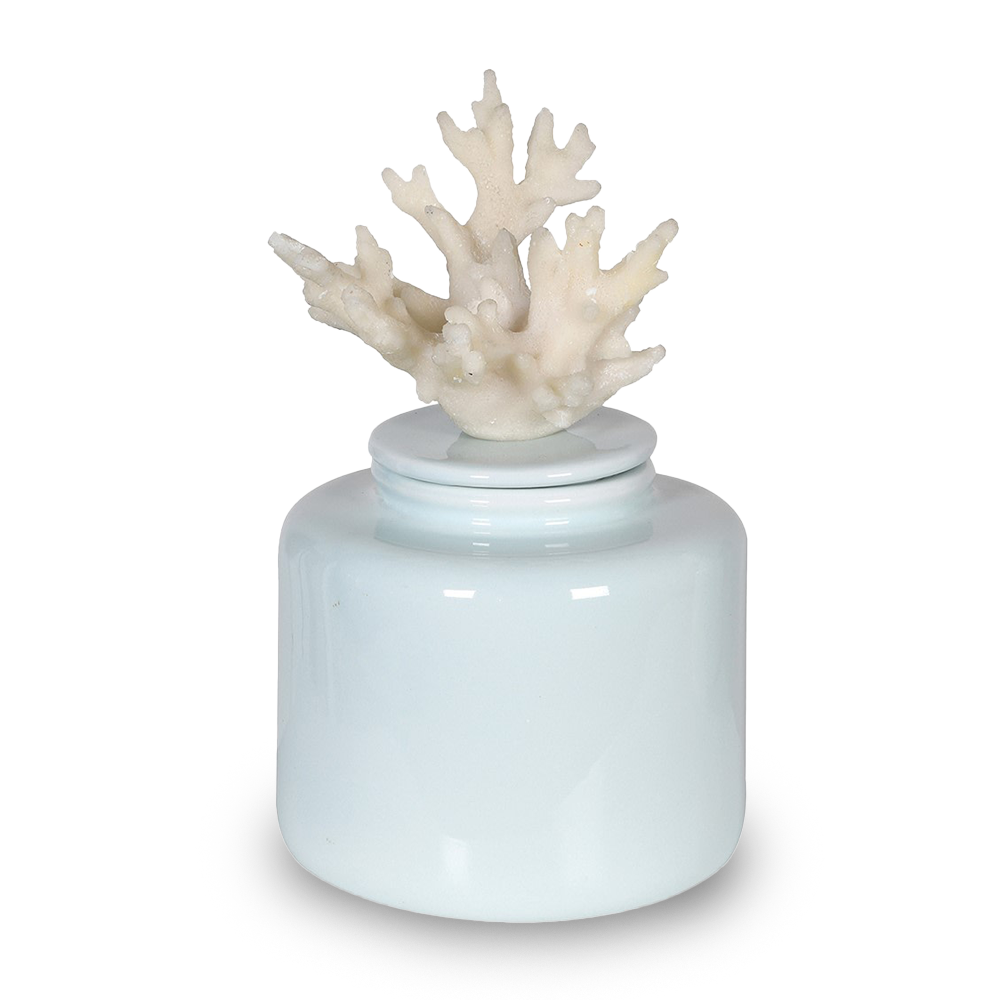 CHRIS Coral Pale Blue Lidded Jar with ocean-inspired design and decorative coral lid