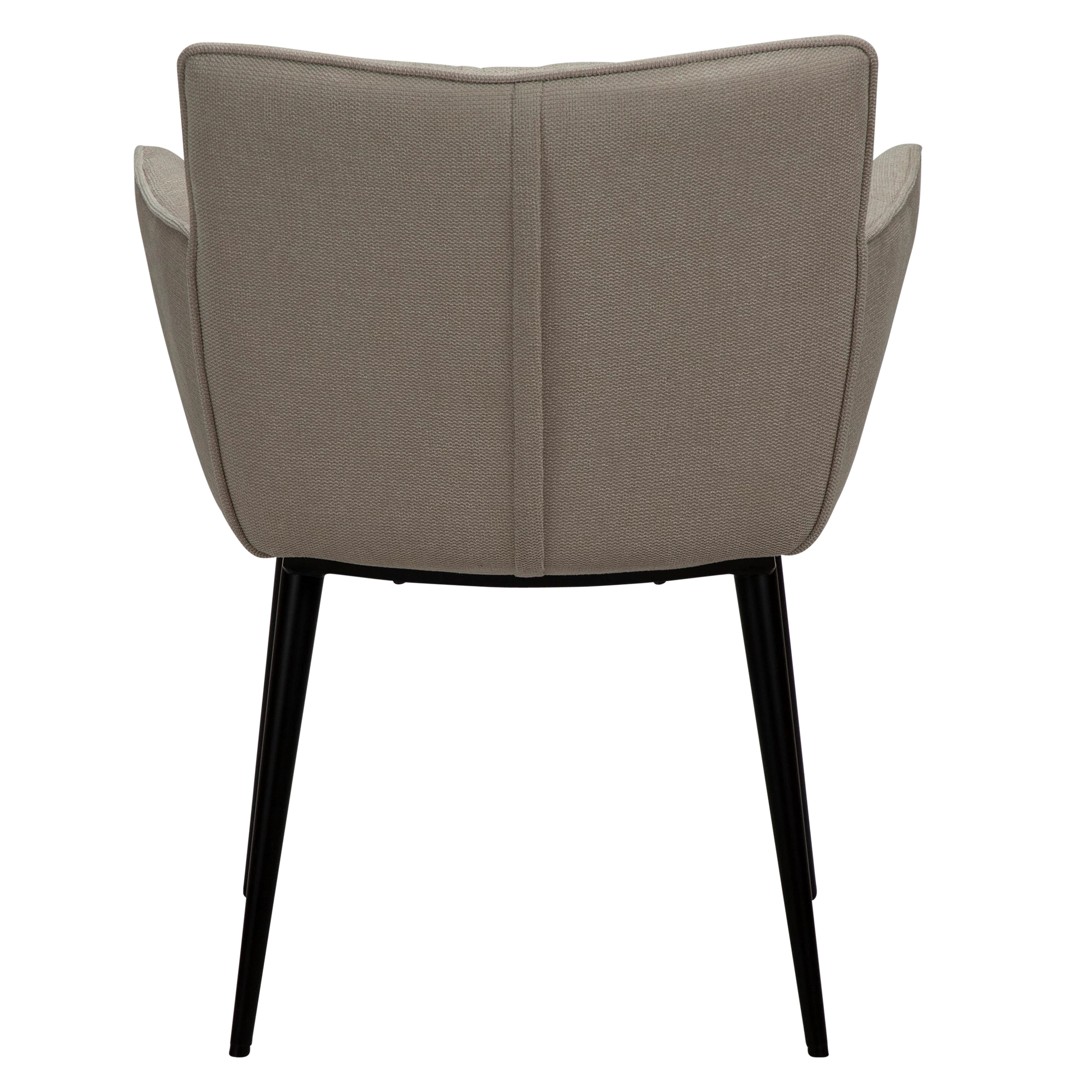 JUSTIN Armchair in desert sand fabric with sleek black metal legs, designed by Says Who