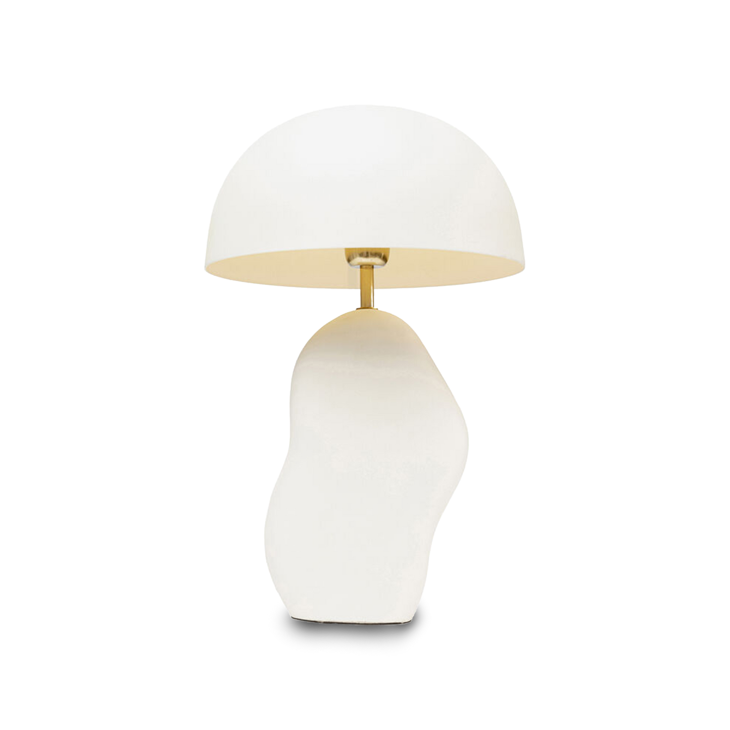 MARK White Table Lamp with a sculptural organic-shaped base and minimalist dome-shaped shade.