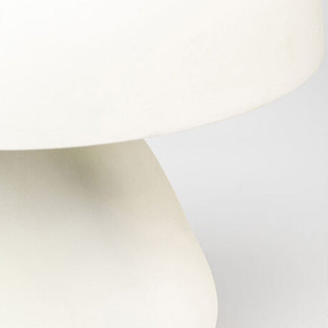 MARK White Table Lamp with a sculptural organic-shaped base and minimalist dome-shaped shade.