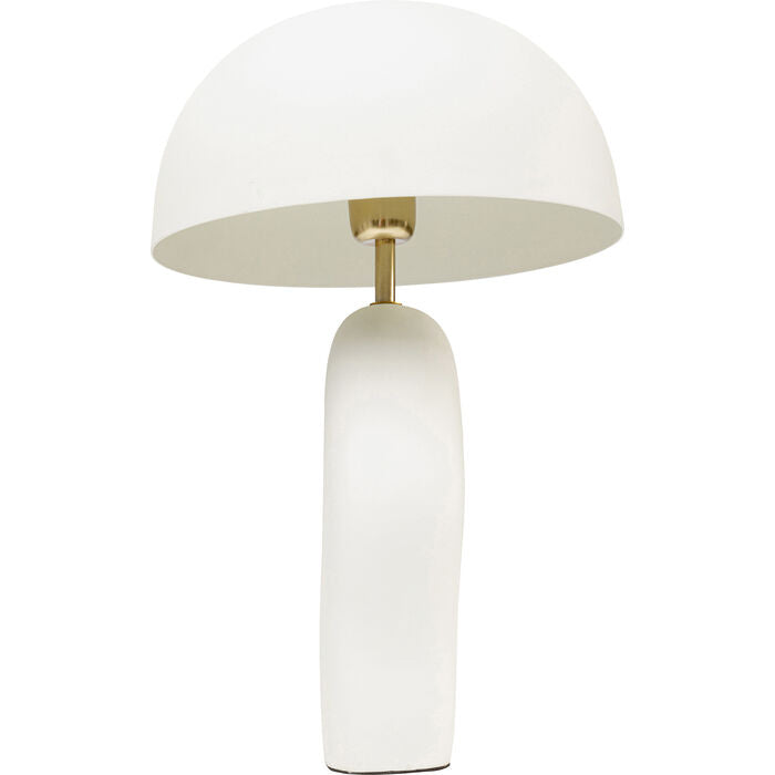 MARK White Table Lamp with a sculptural organic-shaped base and minimalist dome-shaped shade.