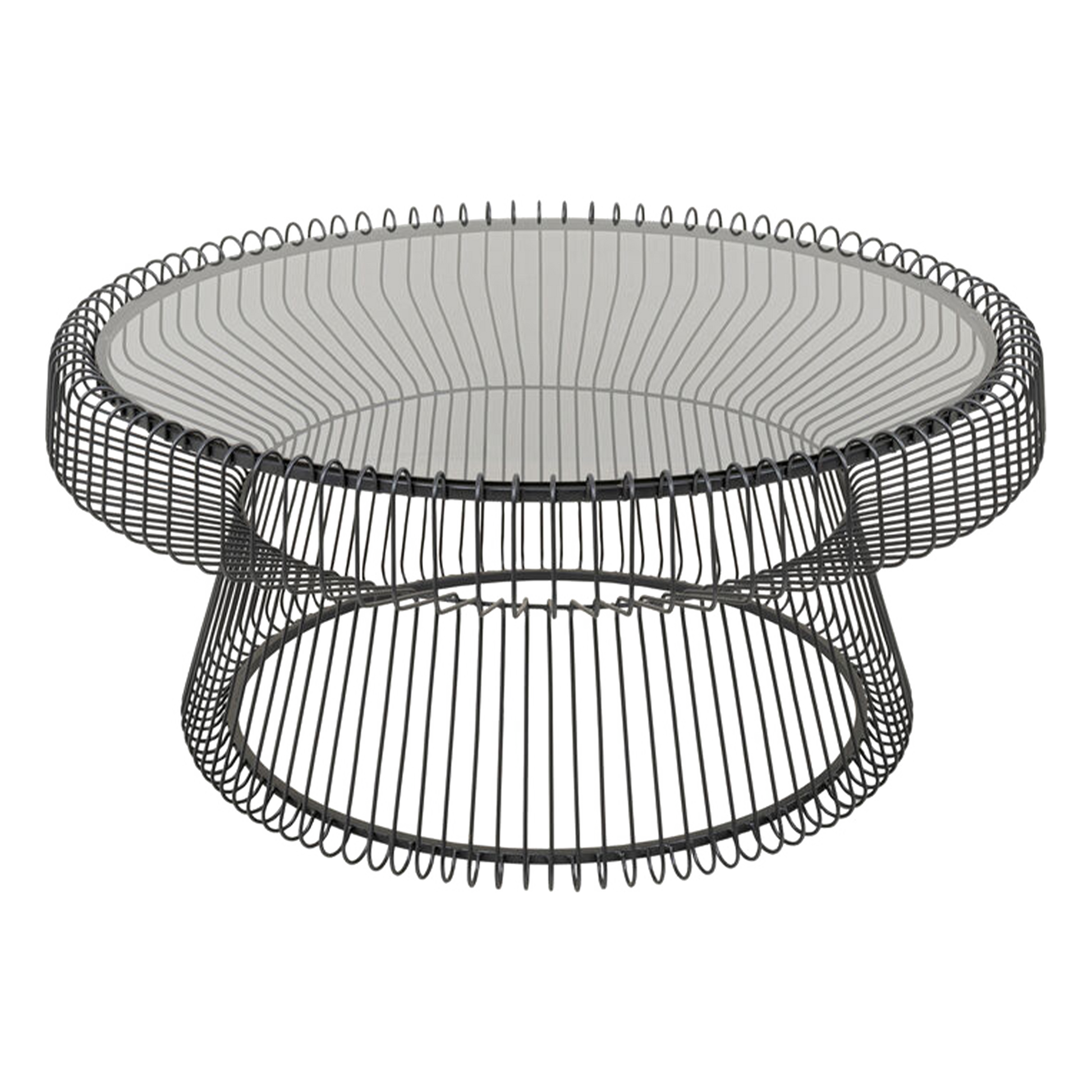 JOAQUIN Black Coffee Table with tempered glass top and wireframe black base for modern interiors.