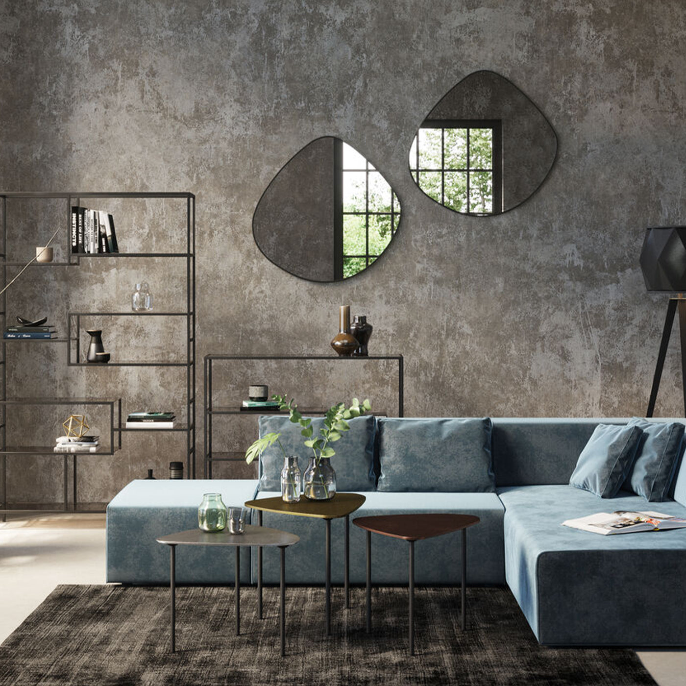 Asymmetrical wall mirror with a black frame, SIENNA Mirror 90x93cm.