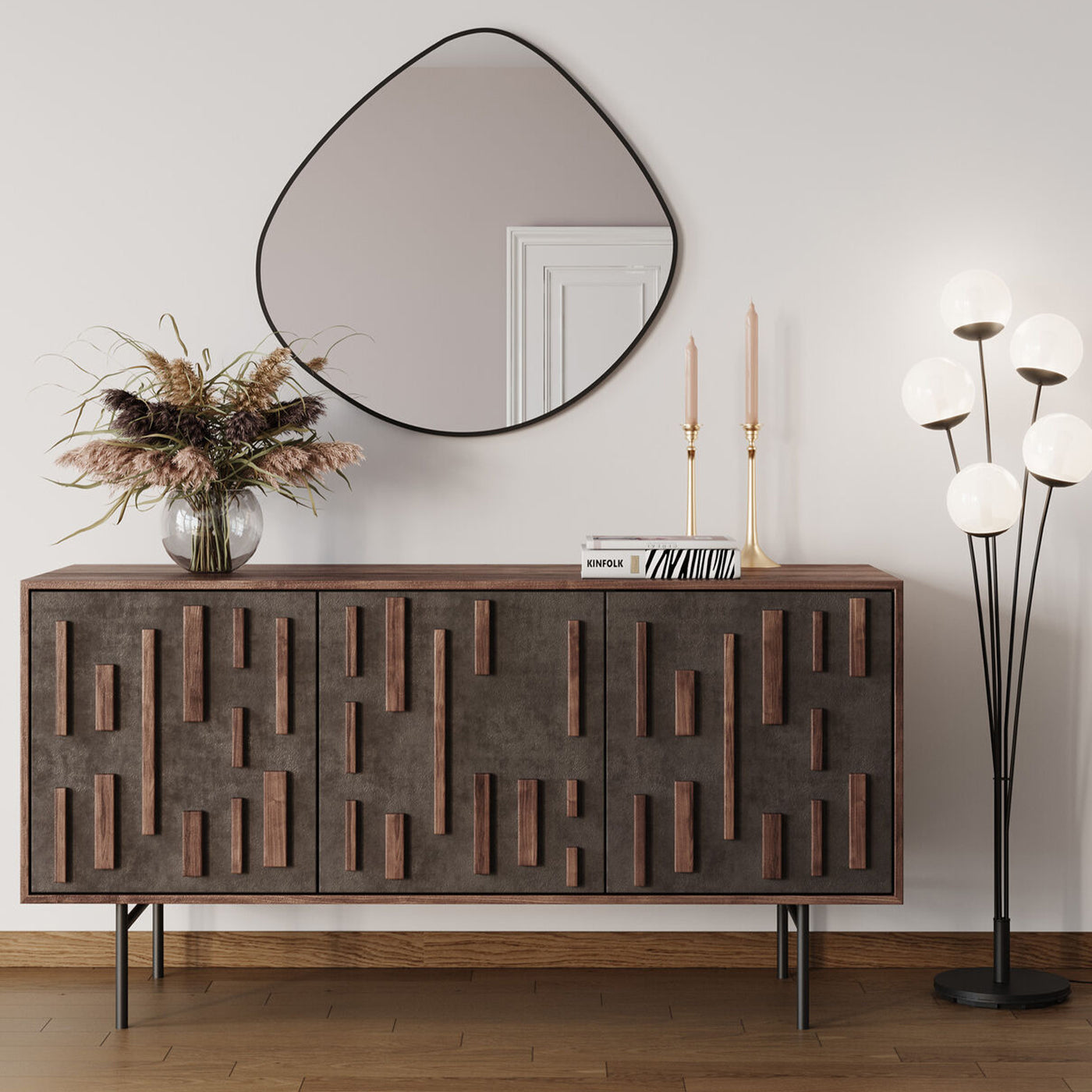 Organic-shaped wall mirror with a black frame, EVA Mirror 71x71cm.