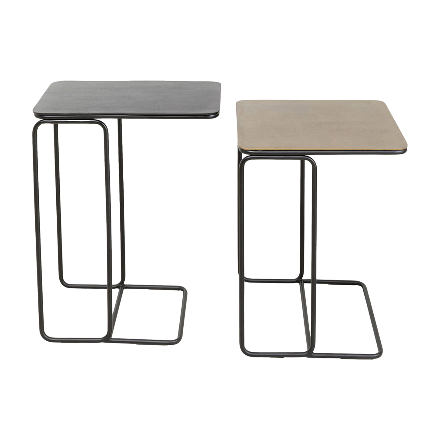 TRAVIS Set of 2 Side Tables with contrasting black and golden tops and sleek black metal frames.