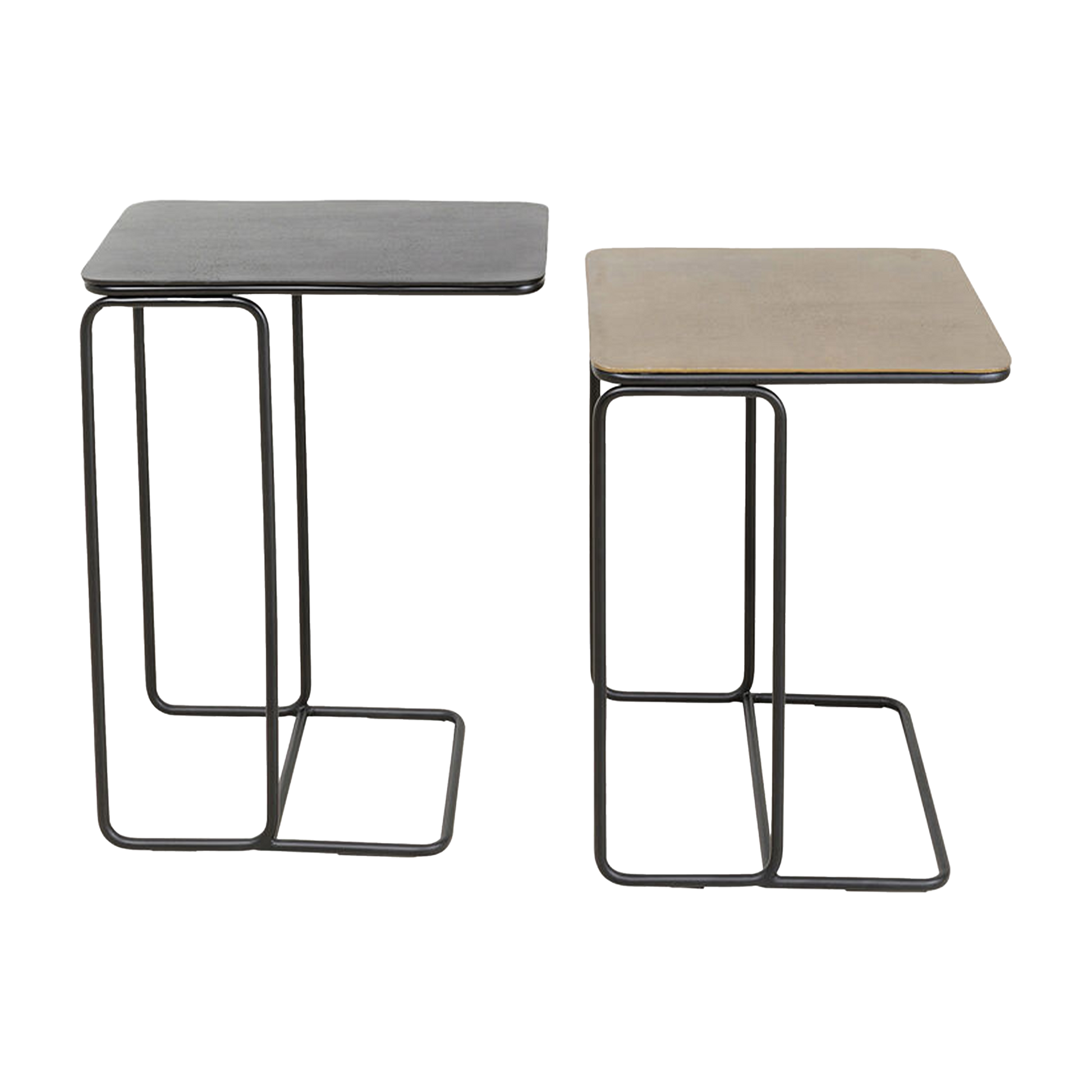 TRAVIS Set of 2 Side Tables with contrasting black and golden tops and sleek black metal frames.