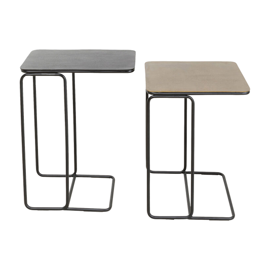TRAVIS Set of 2 Side Tables with contrasting black and golden tops and sleek black metal frames.