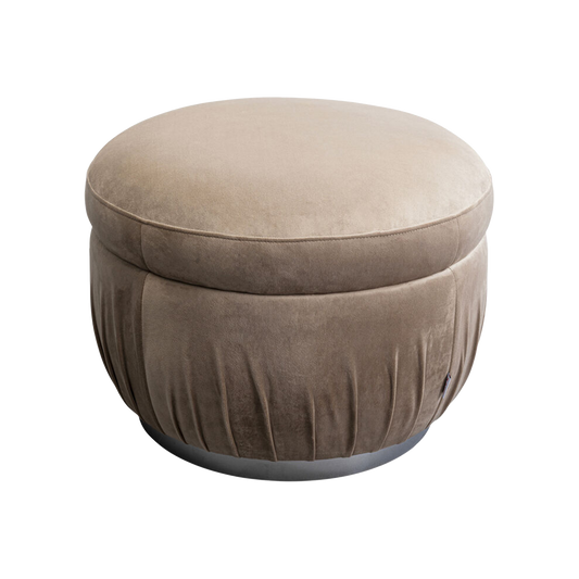 HALLE Stool Nube Grey upholstered in soft velvet with ruched detailing and cushioned top.