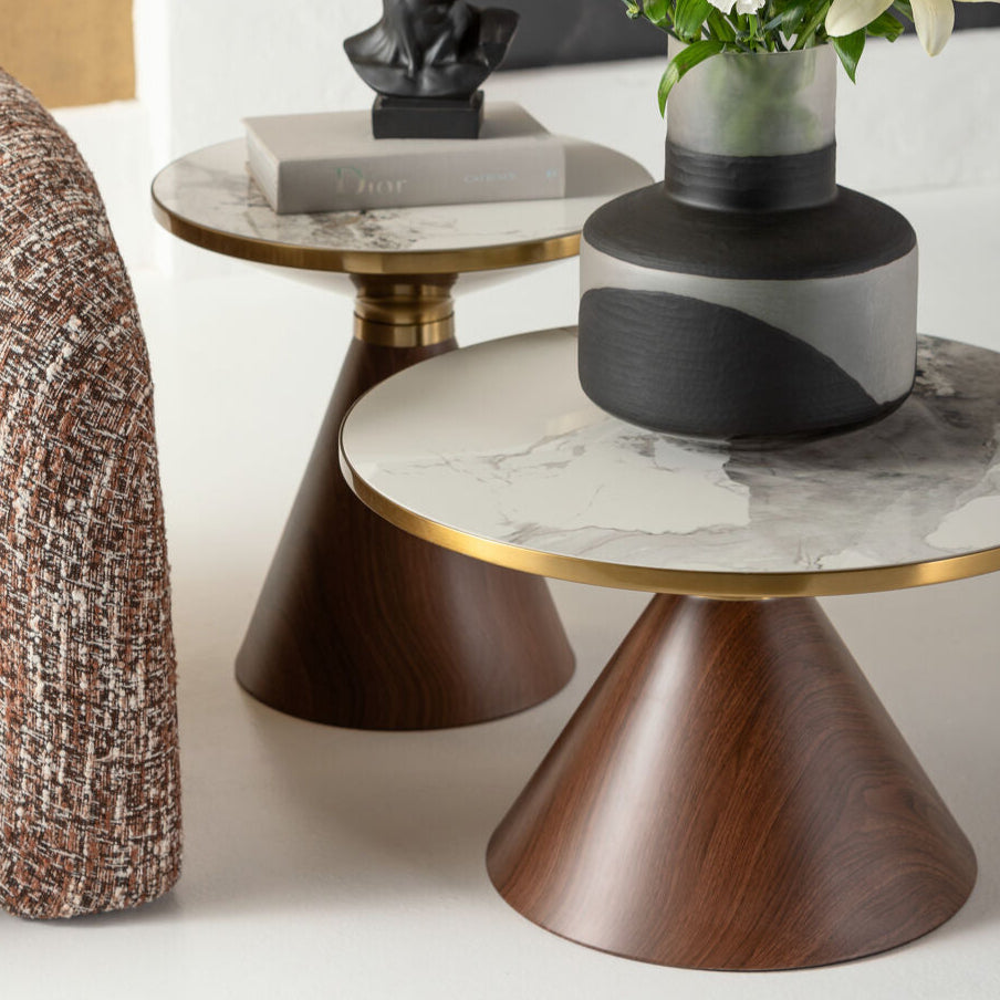 ZAC Ceramic Coffee Table with marble top and walnut wood base