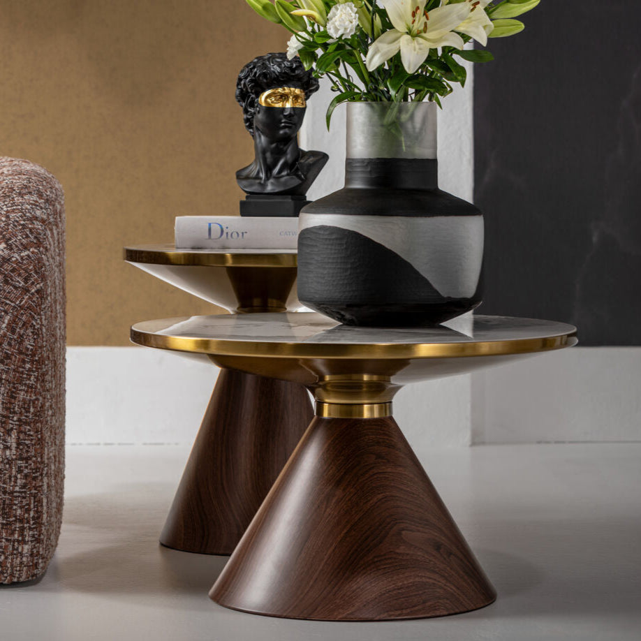 ZAC Ceramic Coffee Table with marble top and walnut wood base