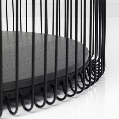 Modern JARED Black Wood Wire Coffee Table Set with double-layer storage and bold wireframe design.