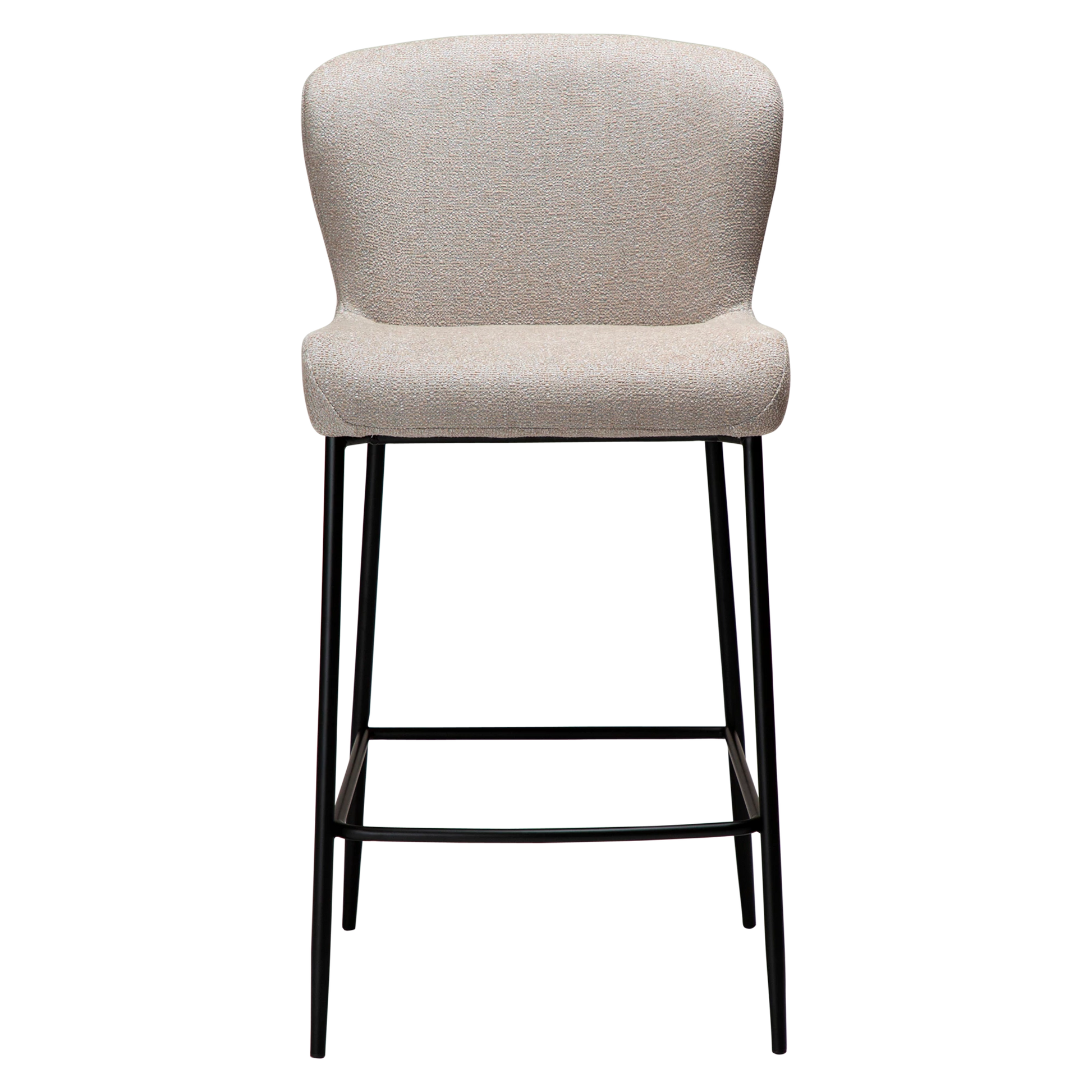 KYLIE Counter Stool in cashmere bouclé fabric with black metal legs, perfect for modern kitchen counters