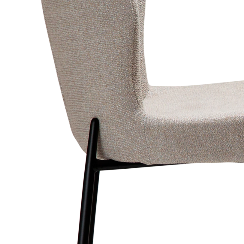 KYLIE Counter Stool in cashmere bouclé fabric with black metal legs, perfect for modern kitchen counters